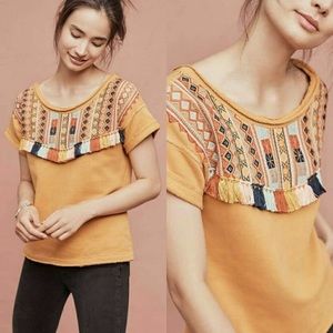 $78 EUC Anthropologie Chloe Oliver Valencia Embroidered Orange Fringe Top Small